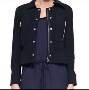 Theory Zandita Fixture Ponte Blazer Snap Front Jacket Navy Blue Small